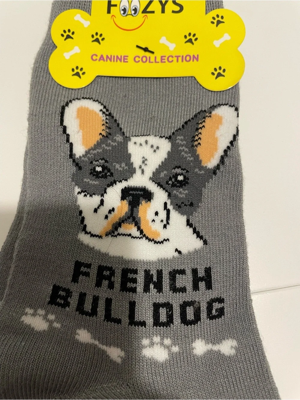 Foozys Brand Size 9-11 Dog Collection Unisex Socks French Bulldog NWT Gray